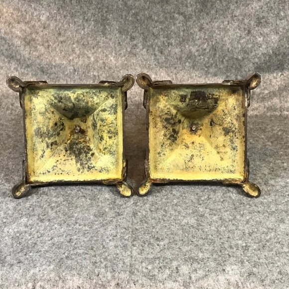 Cast Iron Footed Rustic Distressed Accent Pair of Candle Holders - Picture 10 of 11